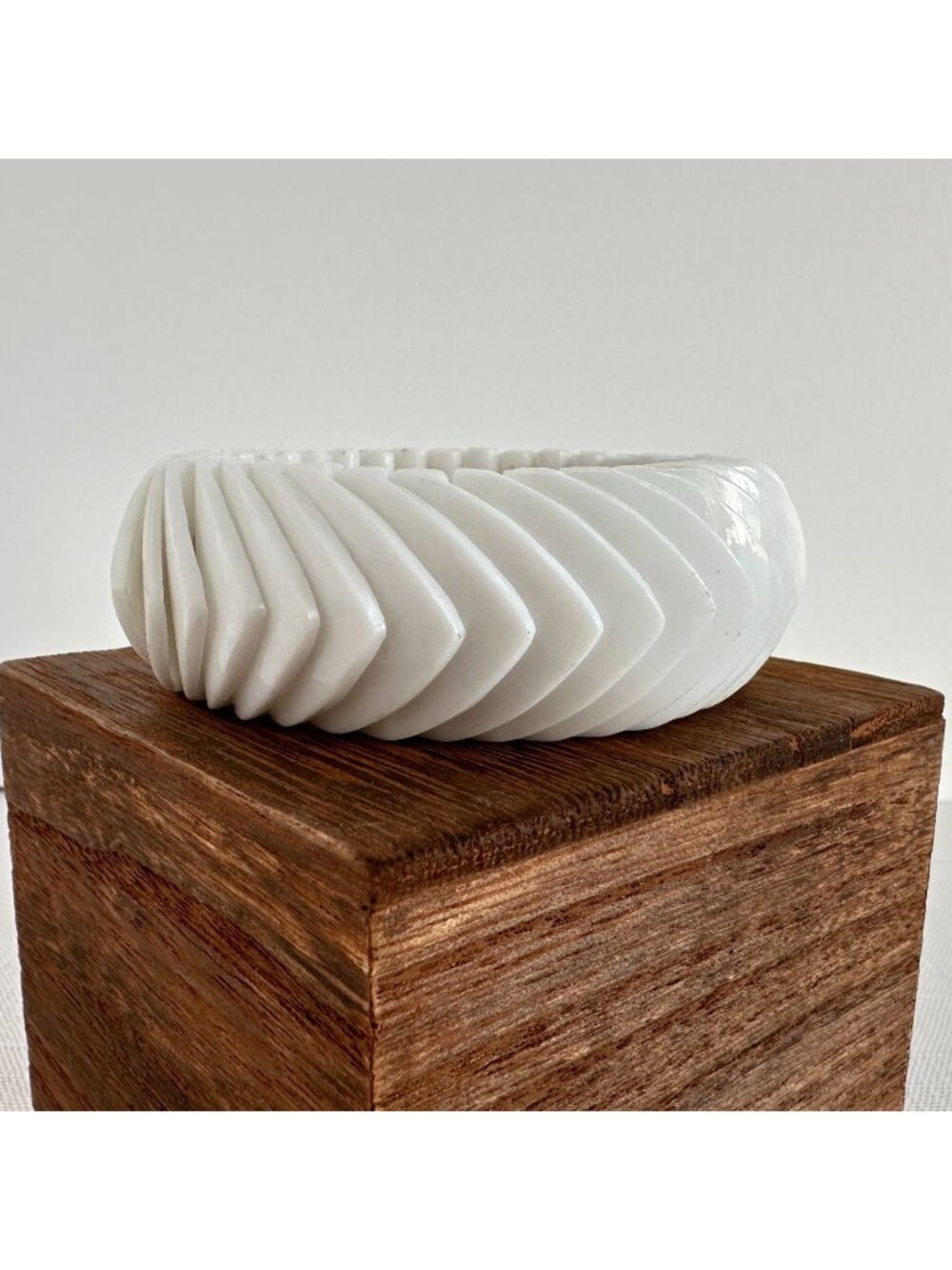 Vintage Stretch Bracelet White Lucite Carved Chevron Wide Cuff Statement Bangle